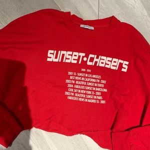 ZARA size medium red cropped sweatshirt with words
